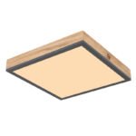 Plafoniera aluminiu grafit, aspect MDF lemn, acril, cadru aspect stejar, LxLxH: 300x300x60, incl. 1xLED 12W 230V, sursă 1200lm, ieșire 800lm, 3000K