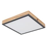 Plafoniera aluminiu grafit, aspect MDF lemn, acril, cadru aspect stejar, LxLxH: 300x300x60, incl. 1xLED 12W 230V, sursă 1200lm, ieșire 800lm, 3000K - imagine 3