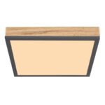Plafoniera aluminiu grafit, aspect MDF lemn, acril, cadru aspect stejar, LxLxH: 300x300x60, incl. 1xLED 12W 230V, sursă 1200lm, ieșire 800lm, 3000K - imagine 4