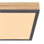 Plafoniera aluminiu grafit, aspect MDF lemn, acril, cadru aspect stejar, LxLxH: 300x300x60, incl. 1xLED 12W 230V, sursă 1200lm, ieșire 800lm, 3000K - imagine 5