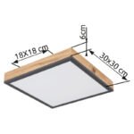 Plafoniera aluminiu grafit, aspect MDF lemn, acril, cadru aspect stejar, LxLxH: 300x300x60, incl. 1xLED 12W 230V, sursă 1200lm, ieșire 800lm, 3000K - imagine 6