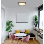 Plafoniera aluminiu grafit, aspect MDF lemn, acril, cadru aspect stejar, LxLxH: 300x300x60, incl. 1xLED 12W 230V, sursă 1200lm, ieșire 800lm, 3000K