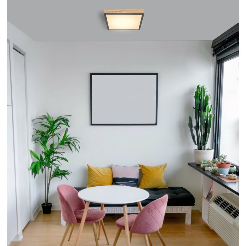 doro-416080wd1-g26490-6 Plafoniera aluminiu grafit, aspect MDF lemn, acril, cadru aspect stejar, LxLxH: 300x300x60, incl. 1xLED 12W 230V, sursă 1200lm, ieșire 800lm, 3000K - imagine 1