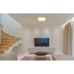 Plafoniera aluminiu grafit, aspect MDF lemn, acril, cadru aspect stejar, LxLxH: 450x450x65, incl. 1xLED 24W 230V, sursă 2500lm, ieșire 1500lm, 3000K