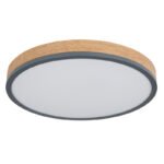 Plafoniera metal grafit, aspect lemn MDF închis, plastic alb, ø: 450mm, H: 85mm, inclusiv LED 24W 230V, sursă 3200lm, ieșire 1800lm, 3000K - imagine 3