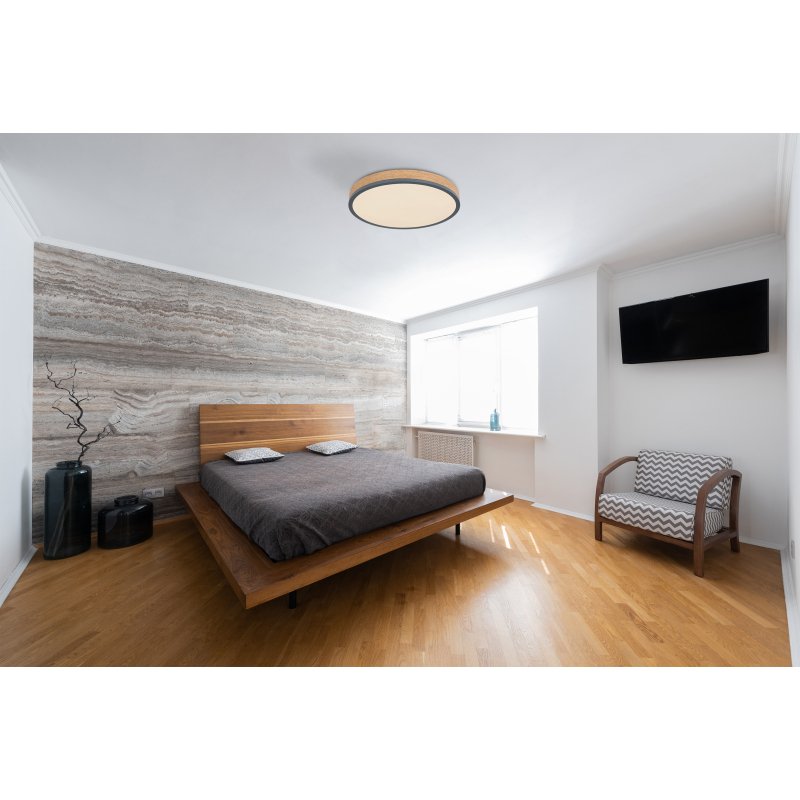 doro-416080wd2r-g27292-6 Plafoniera metal grafit, aspect lemn MDF închis, plastic alb, ø: 450mm, H: 85mm, inclusiv LED 24W 230V, sursă 3200lm, ieșire 1800lm, 3000K - imagine 1
