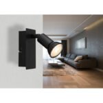 Lampă de perete metal negru mat, întrerupător pe produs, l x I: 60x120mm, A: 90mm, fără 1x GU10 35W 230V - imagine 2