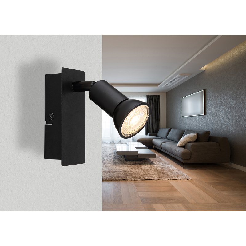 drew-57998-1-g28024-5 Lampă de perete metal negru mat, întrerupător pe produs, l x I: 60x120mm, A: 90mm, fără 1x GU10 35W 230V - imagine 1