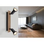 Spot lemn maro închis, metal negru mat, comutator basculant pe articol, Lxlxh: 250x60x90mm,excl 2x GU10 35W 230V (recomandăm să cumpărați sursa 10804DK) - imagine 2