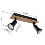 Spot lemn maro închis, metal negru mat, comutator basculant pe articol, Lxlxh: 250x60x90mm,excl 2x GU10 35W 230V (recomandăm să cumpărați sursa 10804DK) - imagine 6