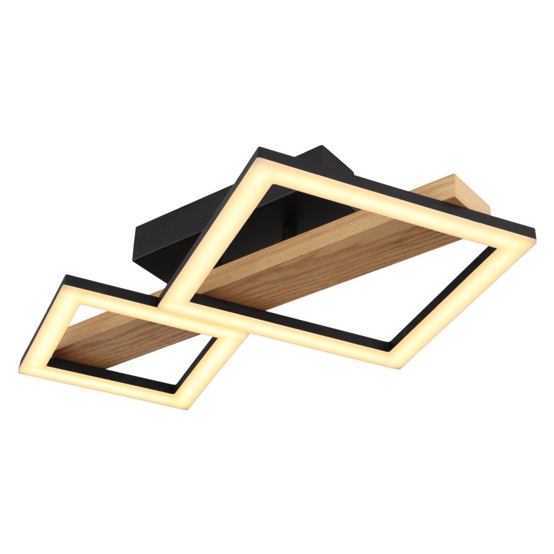 dustin-67288d-g28234 Plafonieră metal negru mat, MDF lemn optic întunecat, ABS negru mat, plastic alb, L x l x I: 480x300x100mm, pătrat mic 16 x 16 cm, pătrat mare 22 x 22 cm, incl. LED 19W 230V, 2100lm Sursă, 1150lm Ieșire, 3000K - imagine 1