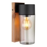 Lampă de exterior din oțel inoxidabil cu optică din lemn închisă la culoare, oțel inoxidabil negru mat, sticlă fumurie, direcția luminii: în jos, IP44,  l x I x A: 90x225x124mm, fără 1x E27 40W 230V