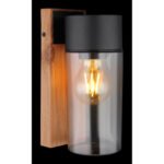 Lampă de exterior din oțel inoxidabil cu optică din lemn închisă la culoare, oțel inoxidabil negru mat, sticlă fumurie, direcția luminii: în jos, IP44,  l x I x A: 90x225x124mm, fără 1x E27 40W 230V - imagine 3