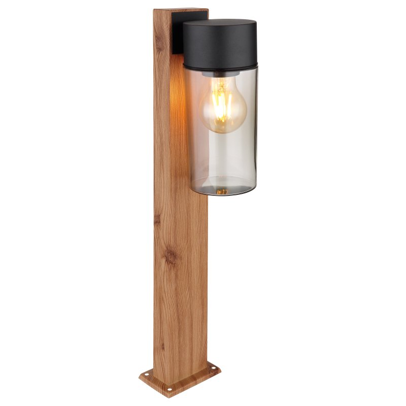 etsi-31976-g27984 Lampă de exterior din oțel inoxidabil cu optică din lemn închisă la culoare, oțel inoxidabil negru mat, sticlă fumurie, direcția luminii: în jos, IP44, L x l x I: 90x145x500mm, fără 1x E27 40W 230V - imagine 1