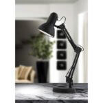 Lampa de birou, metalic negru, plastic, mobil, comutator, LxWxH: 400x150x590, excl 1xE27 40W 230V - imagine 2