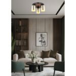 Plafonieră metal negru-crom mat, sticlă cromată, sticlă opală, ø: 345mm, H: 175mm, excl. 3x E27 60W 230V - imagine 2