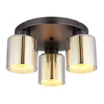 Plafonieră metal negru-crom mat, sticlă cromată, sticlă opală, ø: 345mm, H: 175mm, excl. 3x E27 60W 230V