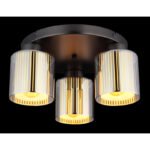 Plafonieră metal negru-crom mat, sticlă cromată, sticlă opală, ø: 345mm, H: 175mm, excl. 3x E27 60W 230V - imagine 3