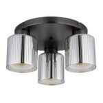 Plafonieră metal negru-crom mat, sticlă cromată, sticlă opală, ø: 345mm, H: 175mm, excl. 3x E27 60W 230V - imagine 4