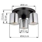 Plafonieră metal negru-crom mat, sticlă cromată, sticlă opală, ø: 345mm, H: 175mm, excl. 3x E27 60W 230V - imagine 6