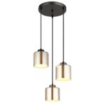 Lampă suspendată metal negru-crom mat, sticlă cromată, sticlă opală, cablu textil negru, înălțimea poate fi scurtată, ø: 330mm, H: 1200mm, excl. 3x E27 60W 230V
