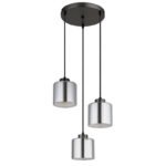 Lampă suspendată metal negru-crom mat, sticlă cromată, sticlă opală, cablu textil negru, înălțimea poate fi scurtată, ø: 330mm, H: 1200mm, excl. 3x E27 60W 230V - imagine 3