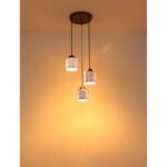 Lampă suspendată metal negru-crom mat, sticlă cromată, sticlă opală, cablu textil negru, înălțimea poate fi scurtată, ø: 330mm, H: 1200mm, excl. 3x E27 60W 230V - imagine 5