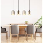 Lampa suspendată metal negru-crom mat, sticlă cromată, sticlă opală, cablu textil negru, înălțimea poate fi scurtată, LxLxA: 780x120x1200mm, excl. 4x E27 60W 230V - imagine 2