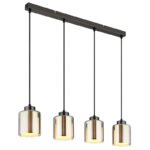 Lampa suspendată metal negru-crom mat, sticlă cromată, sticlă opală, cablu textil negru, înălțimea poate fi scurtată, LxLxA: 780x120x1200mm, excl. 4x E27 60W 230V
