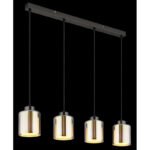 Lampa suspendată metal negru-crom mat, sticlă cromată, sticlă opală, cablu textil negru, înălțimea poate fi scurtată, LxLxA: 780x120x1200mm, excl. 4x E27 60W 230V - imagine 4
