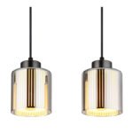 Lampa suspendată metal negru-crom mat, sticlă cromată, sticlă opală, cablu textil negru, înălțimea poate fi scurtată, LxLxA: 780x120x1200mm, excl. 4x E27 60W 230V - imagine 5