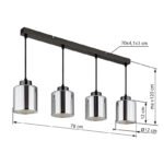 Lampa suspendată metal negru-crom mat, sticlă cromată, sticlă opală, cablu textil negru, înălțimea poate fi scurtată, LxLxA: 780x120x1200mm, excl. 4x E27 60W 230V - imagine 6