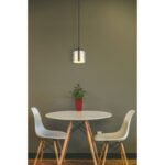 Lampă suspendată metal negru-crom mat, sticlă cromată, sticlă opală, cablu textil negru, înălțimea poate fi scurtată, ø: 140mm, H: 1200mm, excl. 1x E27 60W 230V - imagine 2