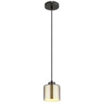 Lampă suspendată metal negru-crom mat, sticlă cromată, sticlă opală, cablu textil negru, înălțimea poate fi scurtată, ø: 140mm, H: 1200mm, excl. 1x E27 60W 230V
