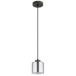 Lampă suspendată metal negru-crom mat, sticlă cromată, sticlă opală, cablu textil negru, înălțimea poate fi scurtată, ø: 140mm, H: 1200mm, excl. 1x E27 60W 230V - imagine 3