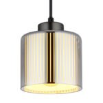 Lampă suspendată metal negru-crom mat, sticlă cromată, sticlă opală, cablu textil negru, înălțimea poate fi scurtată, ø: 140mm, H: 1200mm, excl. 1x E27 60W 230V - imagine 4