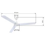 Ventilator de tavan fără lumina, metal alb, 3 viteze, o singură direcție, putere maximă a motorului 70W, utilizare optimă a spațiului 30m², răcire, turație 130/190/280 rpm, ø: 1420 mm, H: 580 mm, comutabil prin întrerupător de perete. - imagine 5