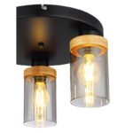 Plafoniera metal negru mat, lemn maro închis, sticlă fumurie, ø: 390mm, H: 210mm, excl. 3x E27 40W 230V - imagine 4