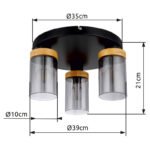 Plafoniera metal negru mat, lemn maro închis, sticlă fumurie, ø: 390mm, H: 210mm, excl. 3x E27 40W 230V - imagine 5