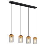 Suspensie: metal negru mat, lemn maro închis, sticlă fumurie, Lxlxh: 820x100x1500mm, excl. 4x E27 40W 230V