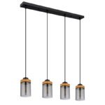 Suspensie: metal negru mat, lemn maro închis, sticlă fumurie, Lxlxh: 820x100x1500mm, excl. 4x E27 40W 230V - imagine 3