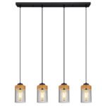 Suspensie: metal negru mat, lemn maro închis, sticlă fumurie, Lxlxh: 820x100x1500mm, excl. 4x E27 40W 230V - imagine 4