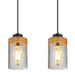 Suspensie: metal negru mat, lemn maro închis, sticlă fumurie, Lxlxh: 820x100x1500mm, excl. 4x E27 40W 230V - imagine 5