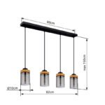 Suspensie: metal negru mat, lemn maro închis, sticlă fumurie, Lxlxh: 820x100x1500mm, excl. 4x E27 40W 230V - imagine 6