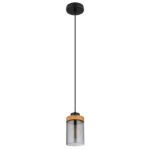 Suspensie: metal negru mat, lemn maro închis, sticlă fumurie, ø: 100mm, H: 1500mm, excl. 1x E27 40W 230V - imagine 3