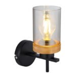 Aplică metal negru mat, lemn maro, sticlă fumurie, direcția luminii: în sus, LxA: 100x235mm, AL: 165mm, excl. 1x E27 40W 230V