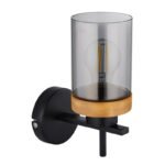 Aplică metal negru mat, lemn maro, sticlă fumurie, direcția luminii: în sus, LxA: 100x235mm, AL: 165mm, excl. 1x E27 40W 230V - imagine 3