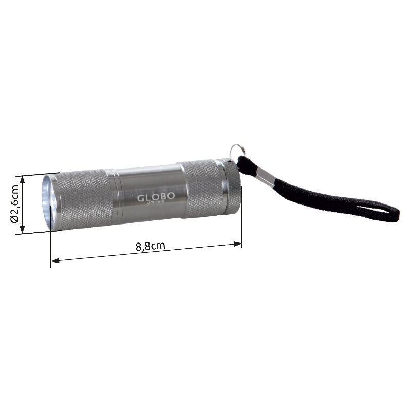 flashlight-31903-g11296-2 Lanternă din aluminiu ,argintiu metalizat, plastic transparent, blister, întrerupător, baterie: 3xAAA, D: 26, H :. 88, inclusiv 9xLED 0,07W 5V, alb - imagine 1