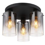 Plafonieră metal negru mat, sticlă de culoare fumurie, gradient transparent, ø: 405mm, H: 260mm, excl. 3x E27 40W 230V