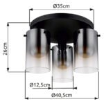 Plafonieră metal negru mat, sticlă de culoare fumurie, gradient transparent, ø: 405mm, H: 260mm, excl. 3x E27 40W 230V - imagine 4